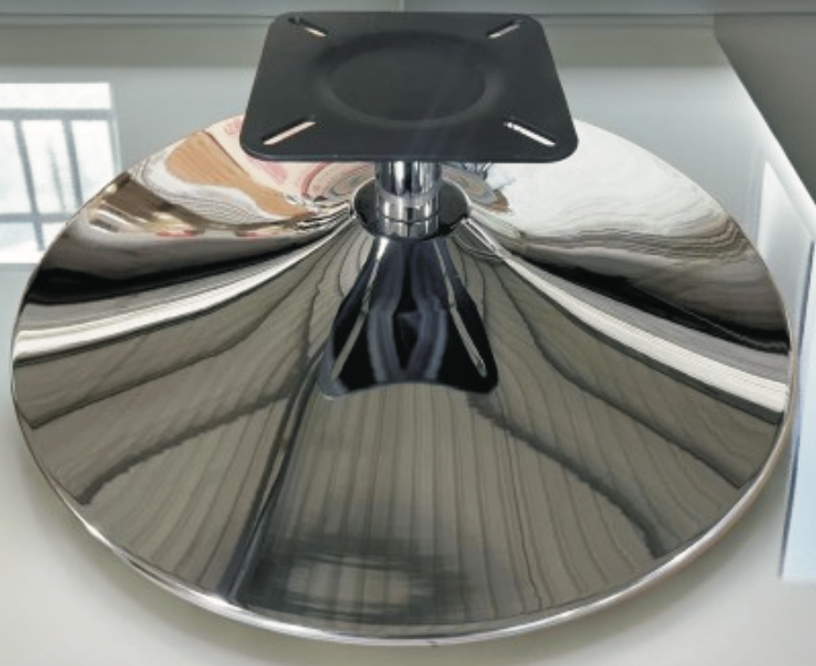 Round trumpet base 2 High polished chrome round base designed for ergonomic lounge seating