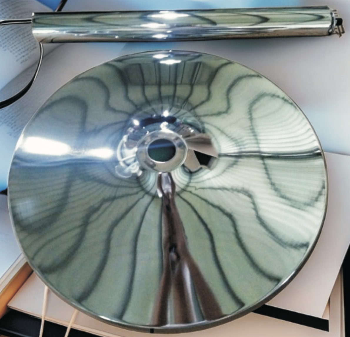 Round trumpet base 5 Precision top mounting plate detail of a custom trumpet base