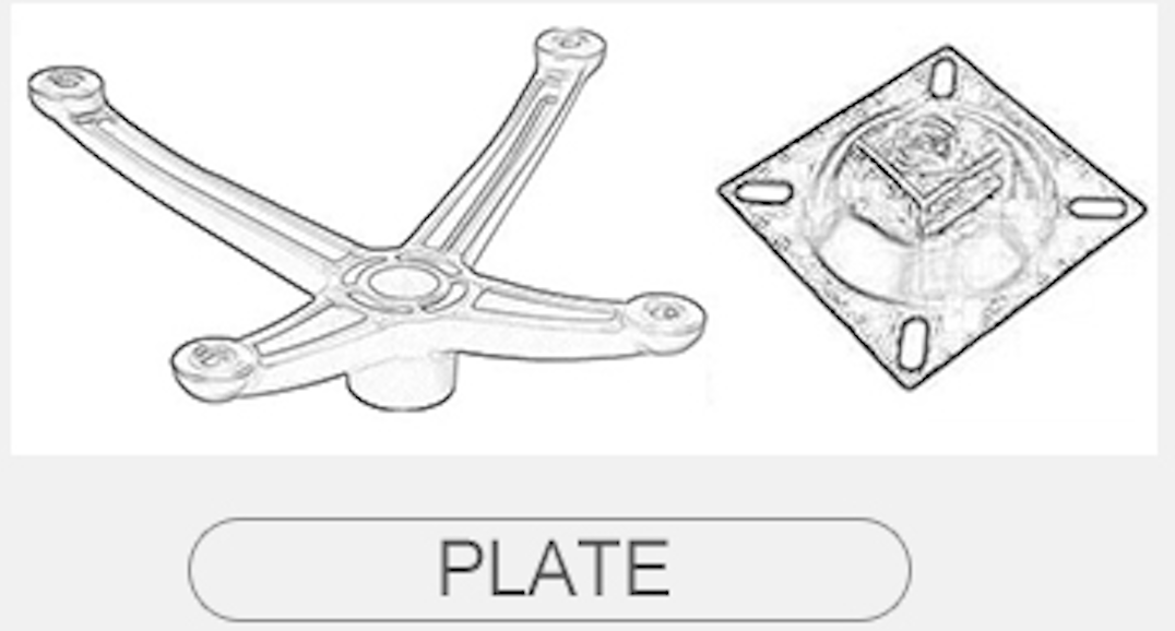 Ergonomic office chair swivel tilt mechanism and seat plate.