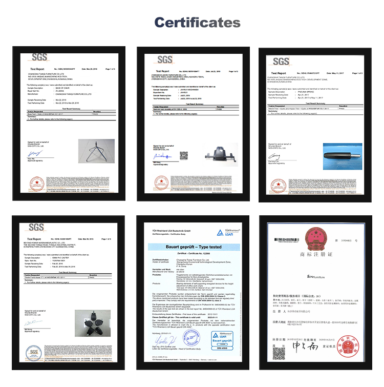 BIFMA, SGS, and TUV Rheinland LGA certifications for office chair components
