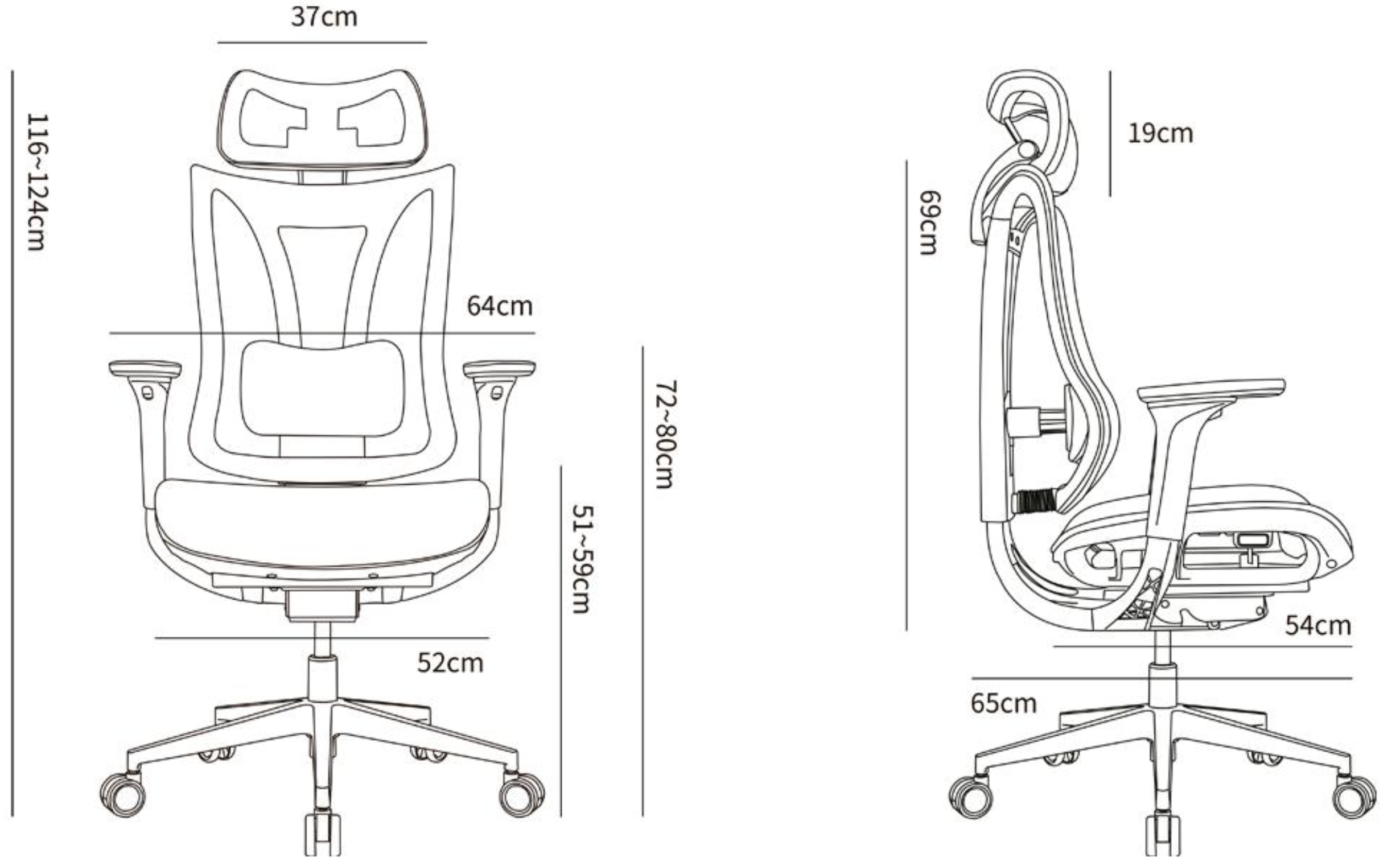 Standard dimensions and structural size chart for the most comfortable office chair for long hours