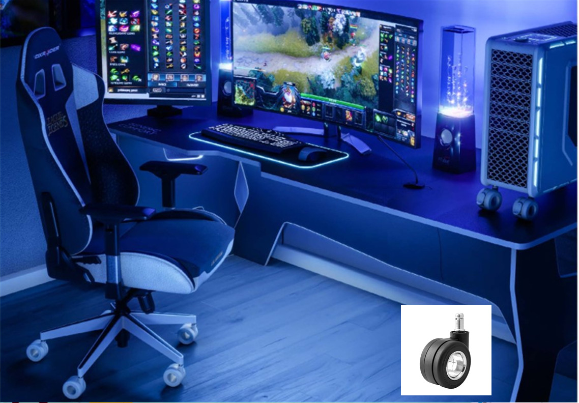 Gaming chair wheel replacement securely mounted on a chair base