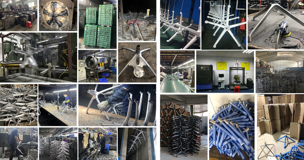 Chair base integrated manufacturing process from die-casting and surface treatment to BIFMA quality testing