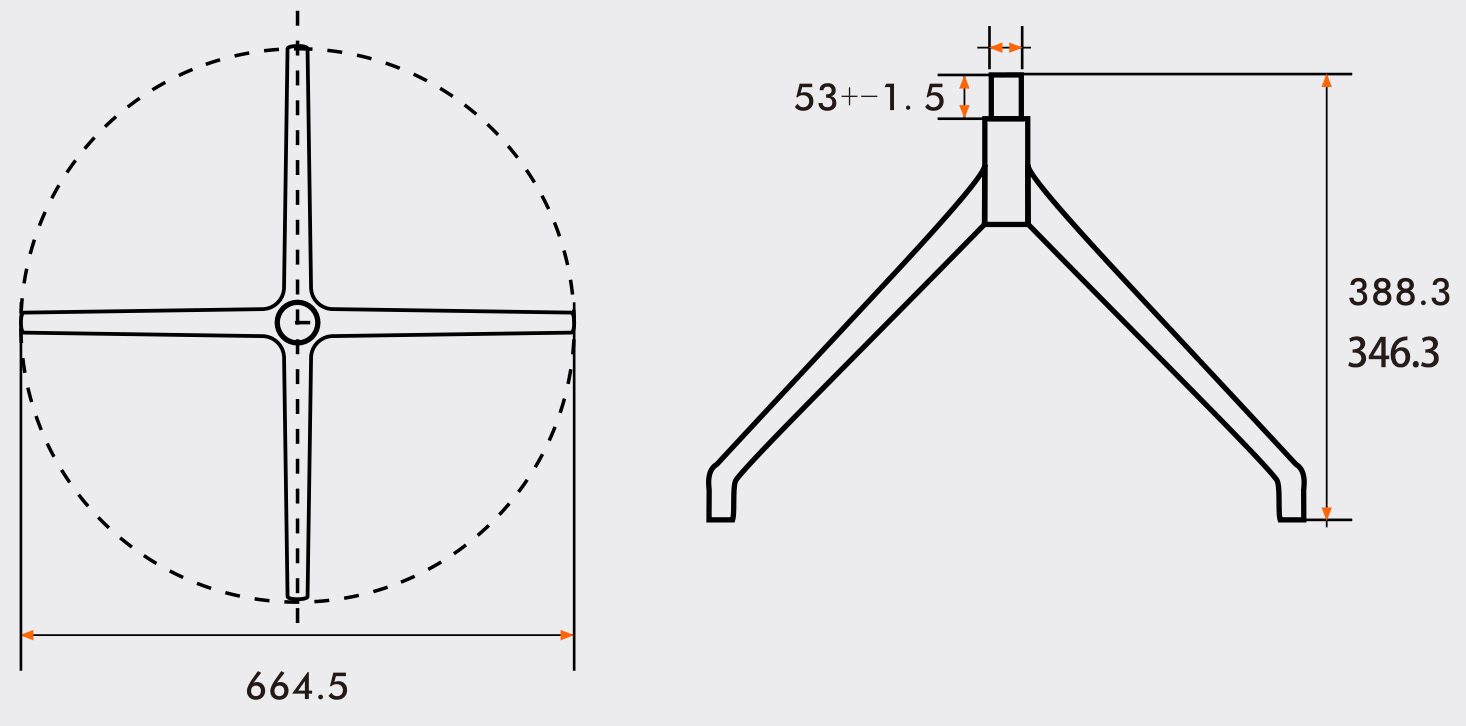 Precision 4 leg swivel chair base rotation mechanism detail