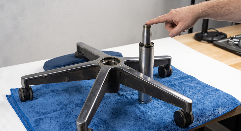 Successfully removed old office chair base laying next to the gas lift.