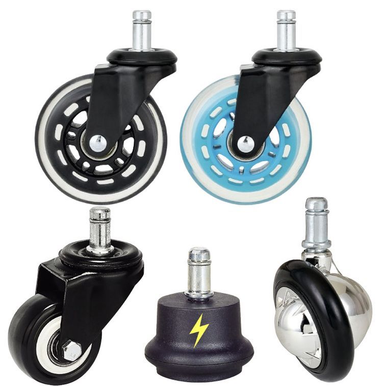 Bulk set of 5 premium PU casters provided by a trusted office chair accessories parts supplier, featuring low-noise and floor-protection design.